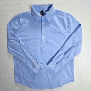 Ouku Shirt Mens Size Large Linen Cotton Long Sleeve Roll‎ Tab Blue Button Up